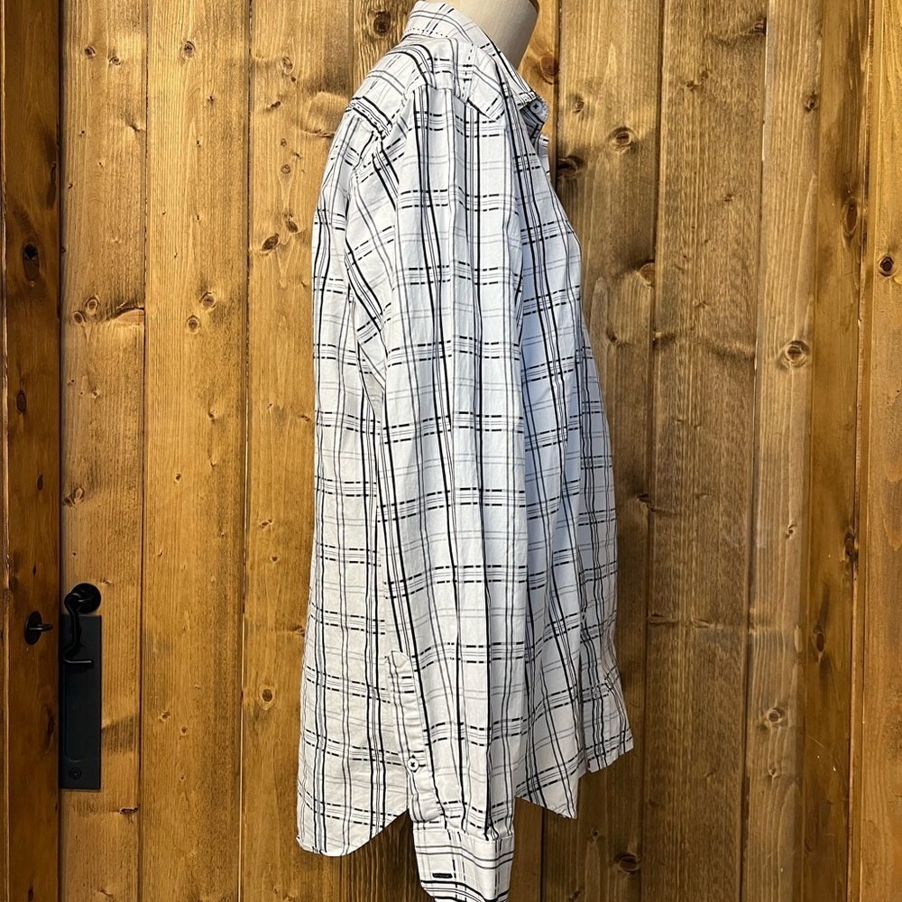 Men’s Bugatchi Large White Black Plaid Long Sleeve Button Up Floral Cotton Shirt - Picture 5 of 10